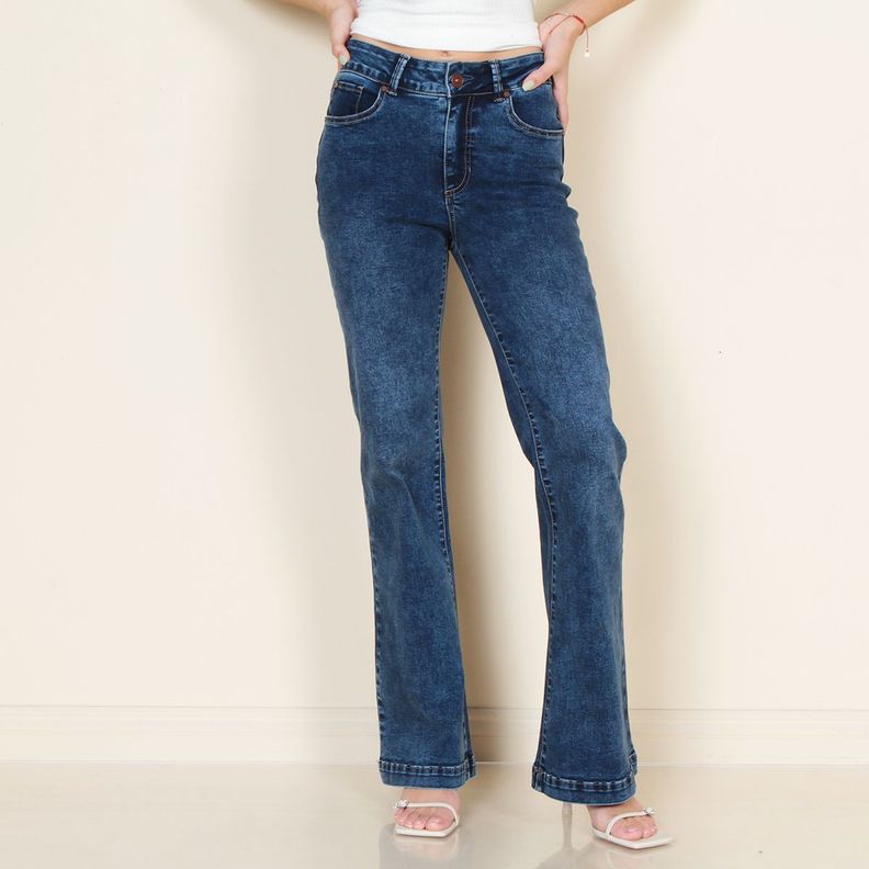 Jeans 1 Boton Push Up Flare Tiro Alto Pretina Basica-0