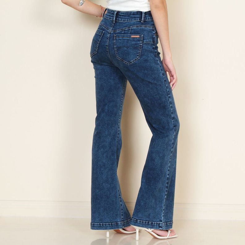 Jeans 1 Boton Push Up Flare Tiro Alto Pretina Basica-1