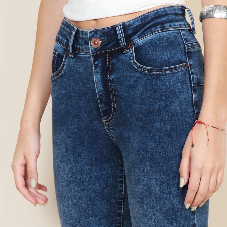 Jeans 1 Boton Push Up Flare Tiro Alto Pretina Basica-3