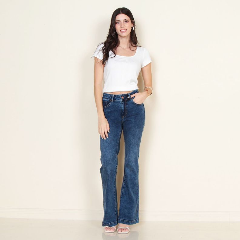 Jeans 1 Boton Push Up Flare Tiro Alto Pretina Basica-4