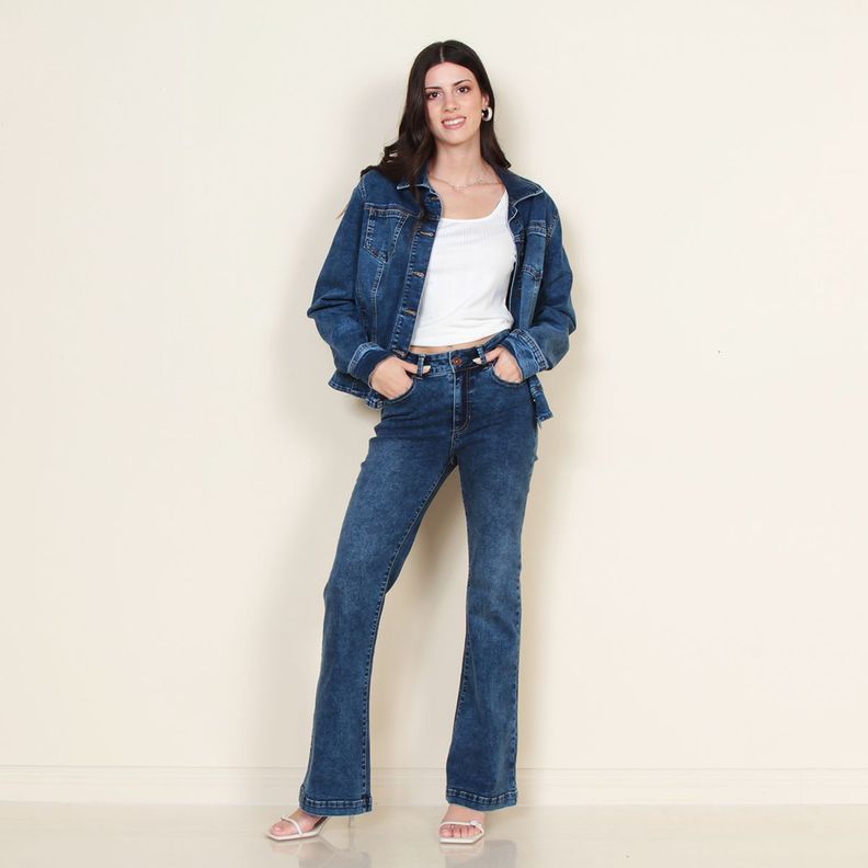 Jeans 1 Boton Push Up Flare Tiro Alto Pretina Basica-6