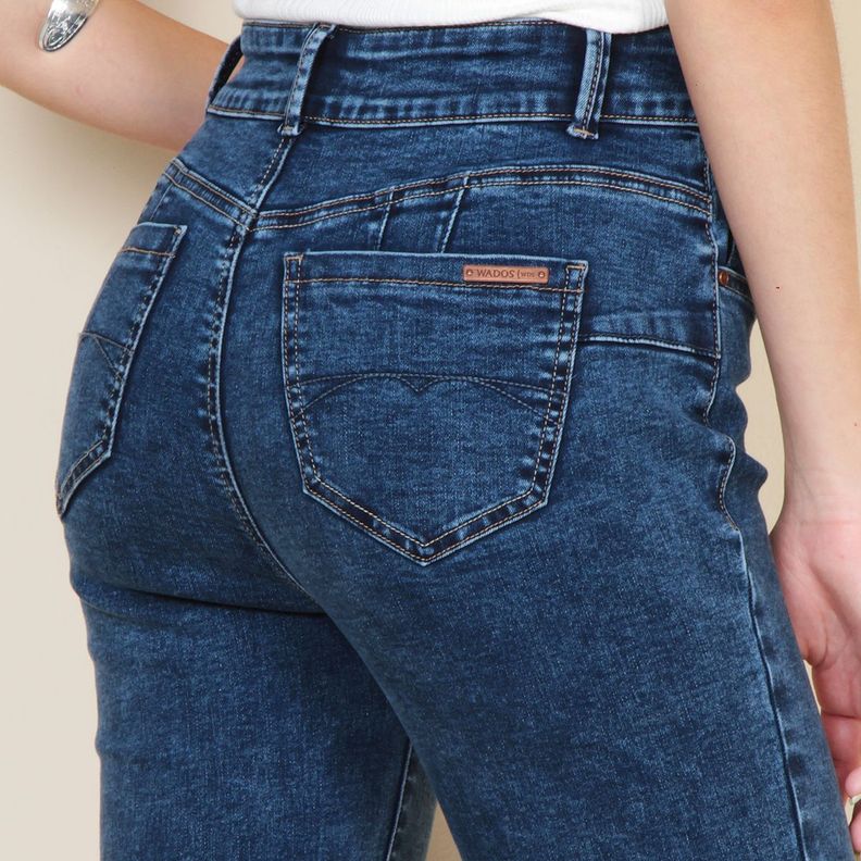 Jeans 1 Boton Push Up Flare Tiro Alto Pretina Basica-7