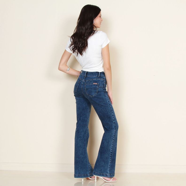 Jeans 1 Boton Push Up Flare Tiro Alto Pretina Basica-8