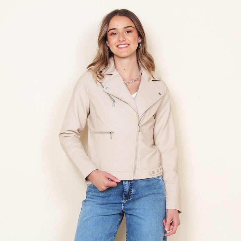 Chaqueta Manga Larga Cuero Ecologico Con Cierre-0