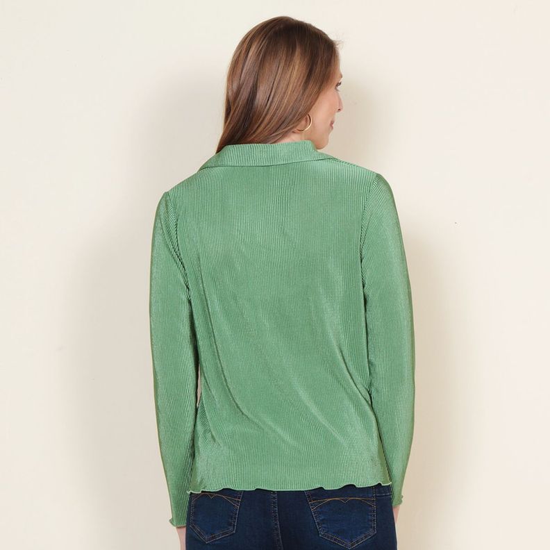 Blusa Manga Larga Plisada Abotonada En El Delantero-5