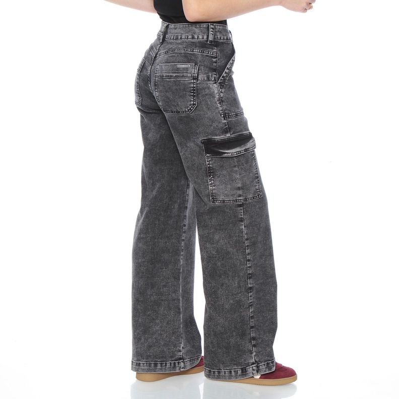 Jeans Recto, Cargo Tiro Alto , Pretina Un Boton Push Up-1