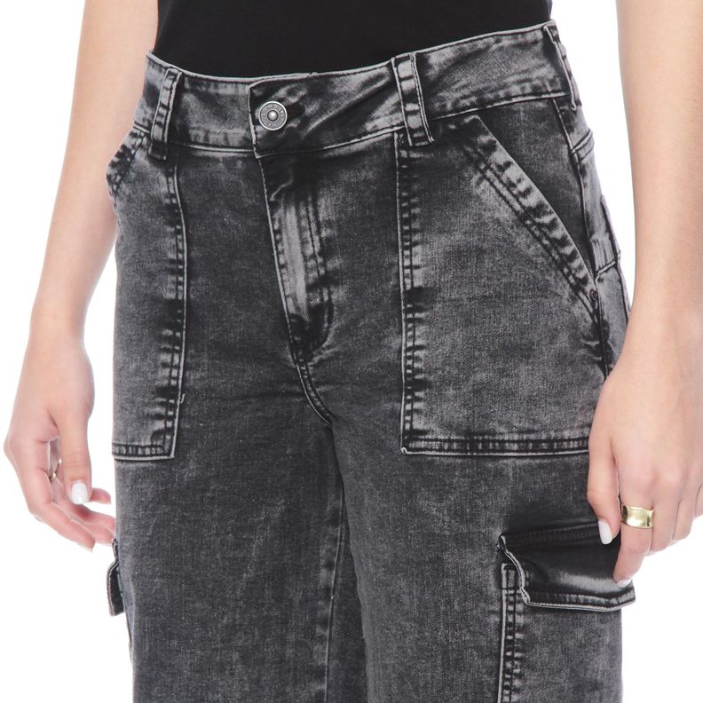 Jeans Recto, Cargo Tiro Alto , Pretina Un Boton Push Up-2
