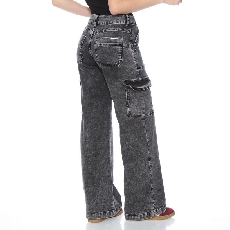 Jeans Recto, Cargo Tiro Alto , Pretina Un Boton Push Up-7