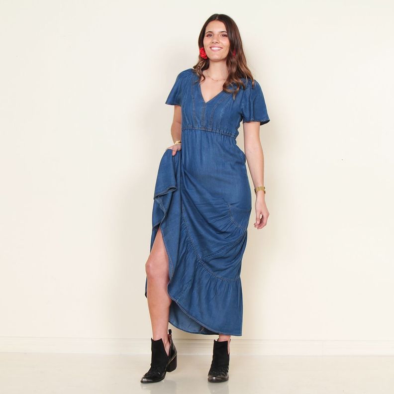 Vestido Manga Corta Tencel Escote V-0