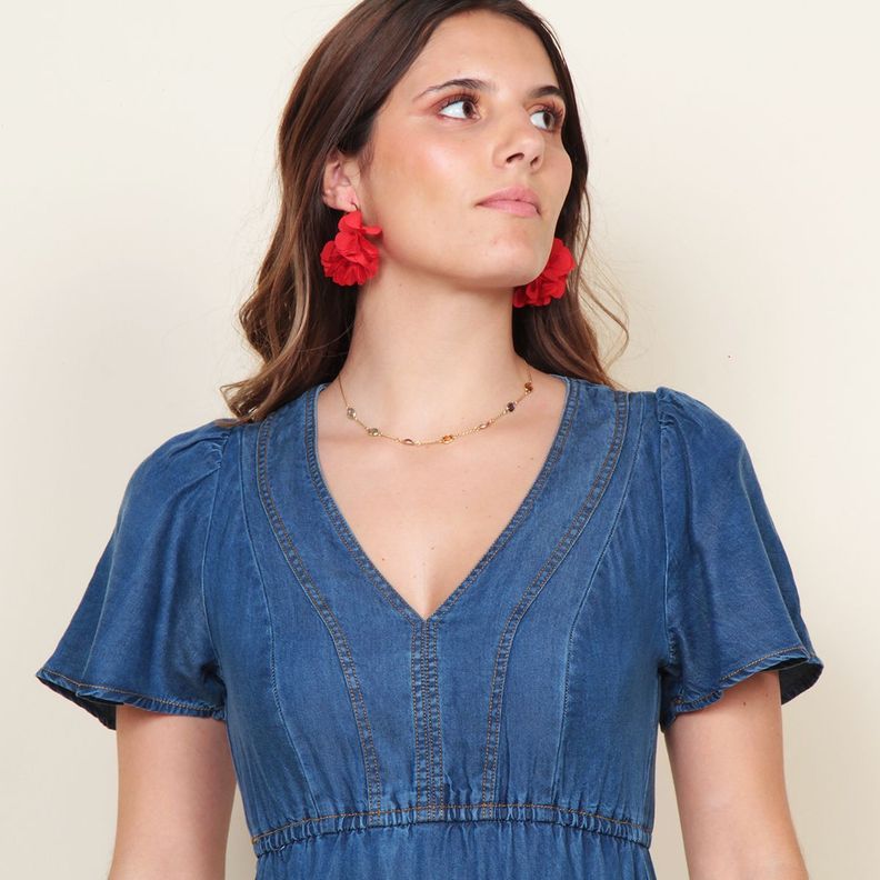 Vestido Manga Corta Tencel Escote V-1