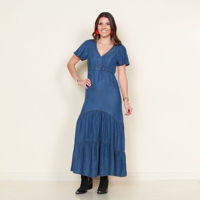 Vestido Manga Corta Tencel Escote V-3