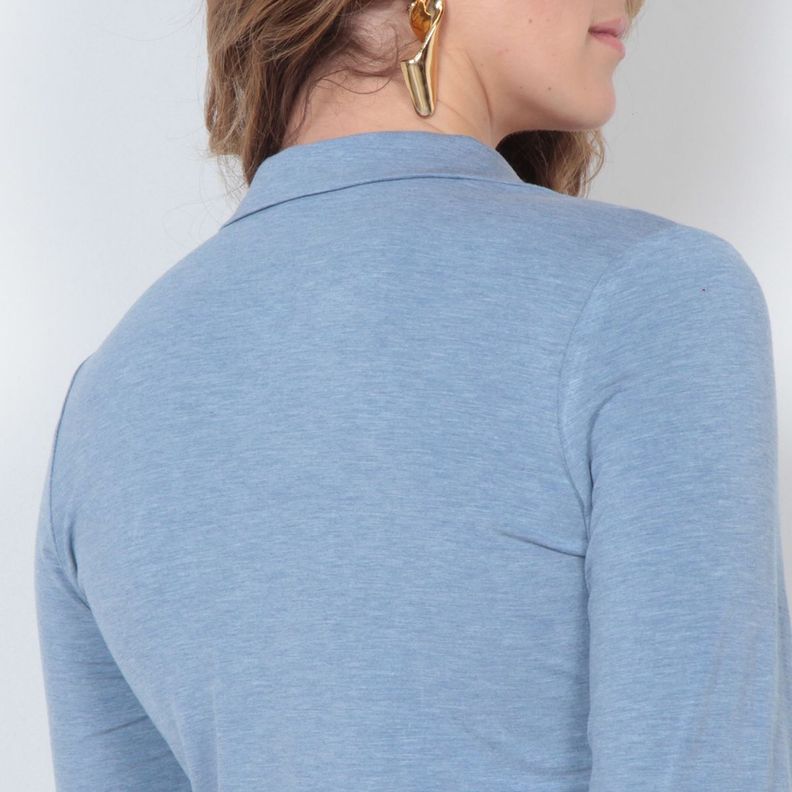 Blusa De Punto Manga Larga Con Recogido Y Abotonado En Delantero-5