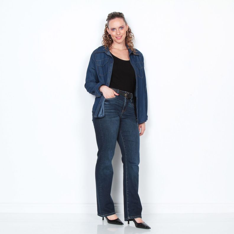 Jeans Tiro Alto 1 Boton Pretina Basica Recto-6