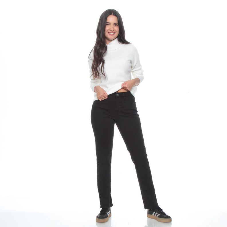 Jeans Slim Tiro Alto Pretina Basica 1 Boton-4