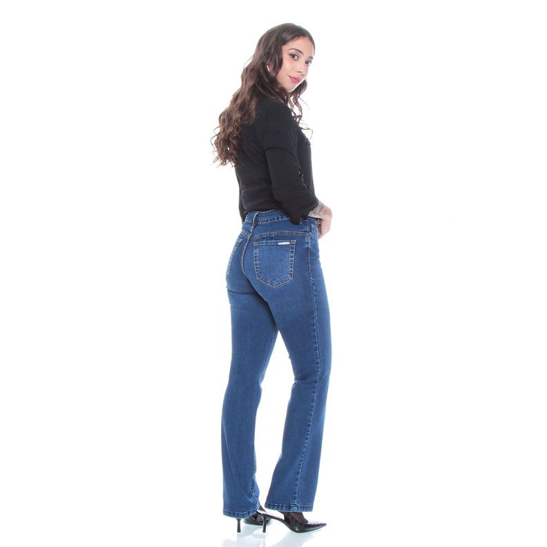 Jeans Boot Cut Tiro Alto Pretina Basica Un Boton Push In Push Up-5