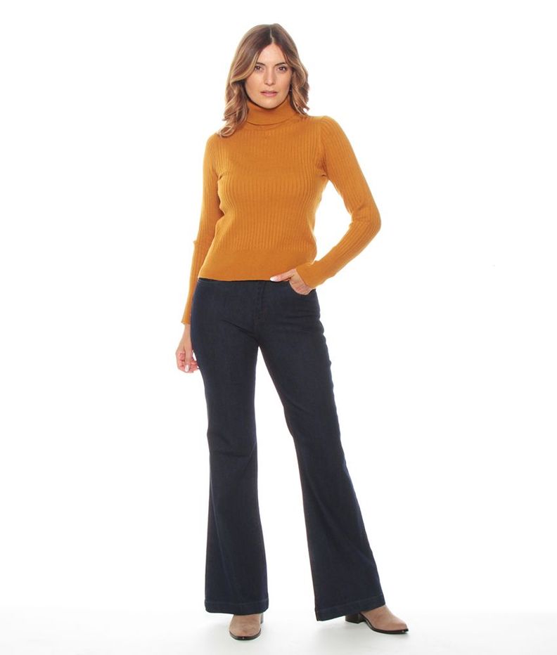 Sweater Manga Larga Con Cuello Alto Solido-3