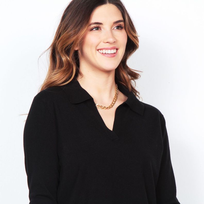 Sweater Manga Larga Escote V Cuello Camisero-1