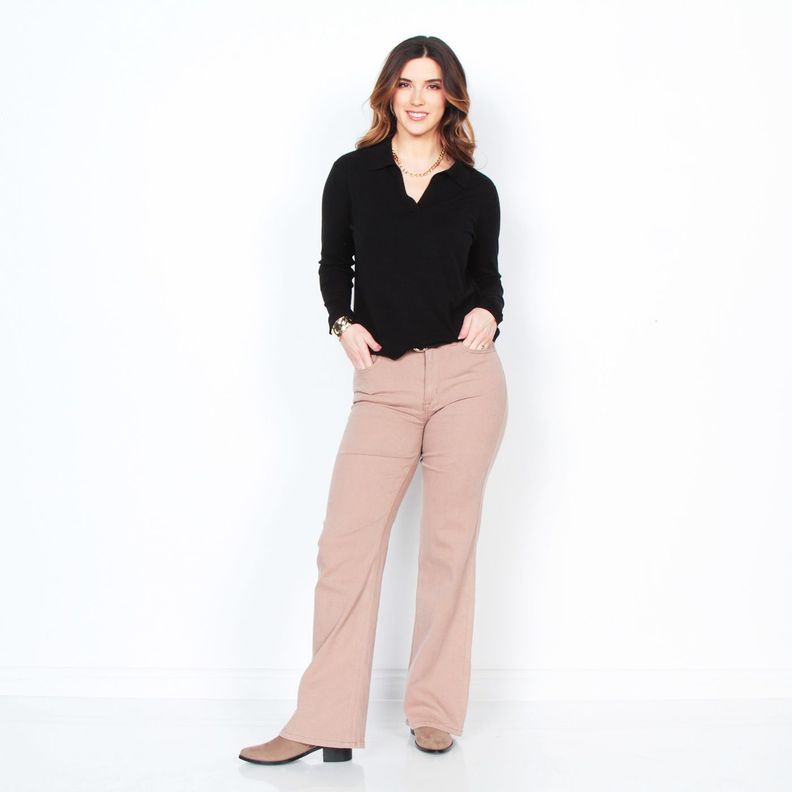 Sweater Manga Larga Escote V Cuello Camisero-2