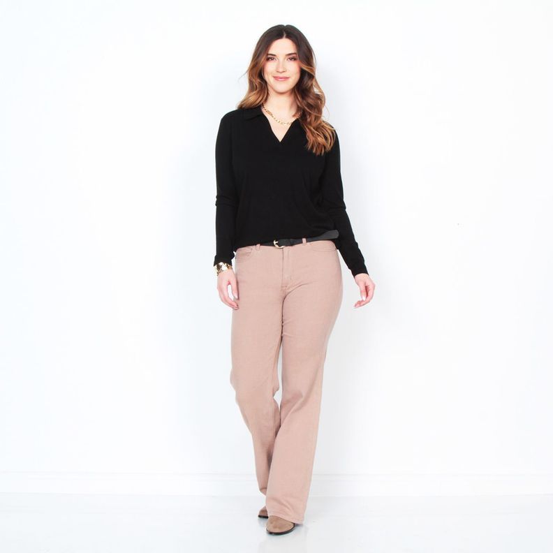 Sweater Manga Larga Escote V Cuello Camisero-3