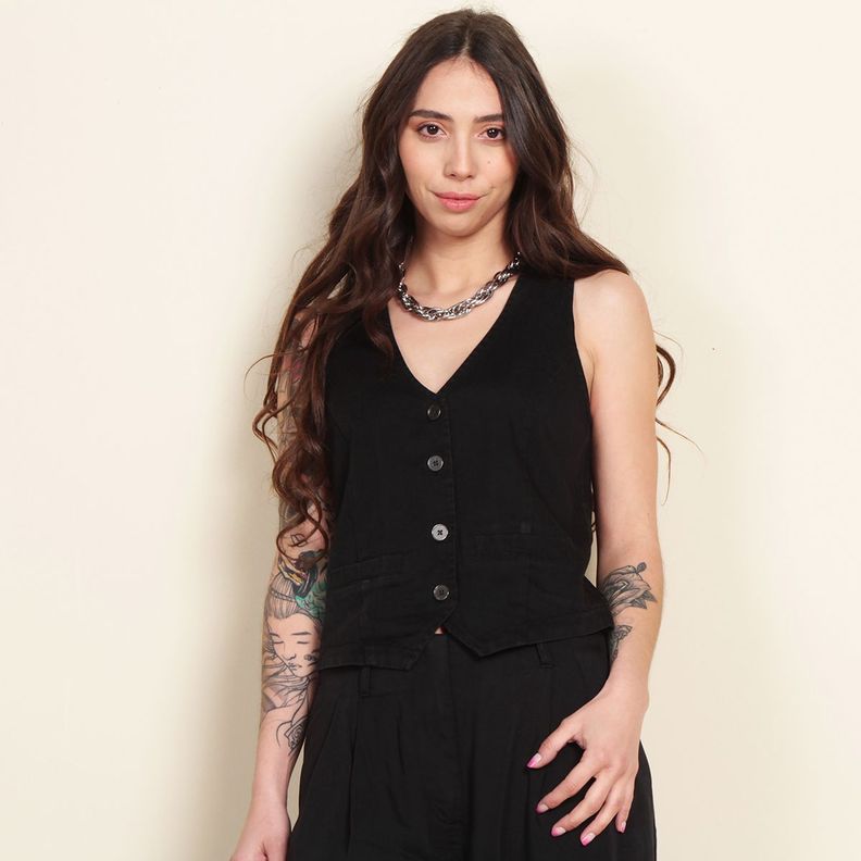 Vest Sin Manga Denim Abotonado En Delanteroq-4