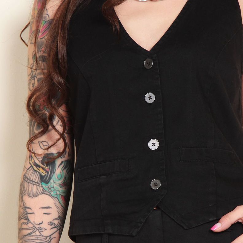 Vest Sin Manga Denim Abotonado En Delanteroq-5