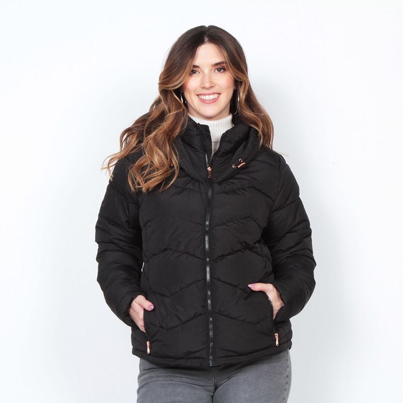 Parka Manga Larga Solido Con Capucha-0