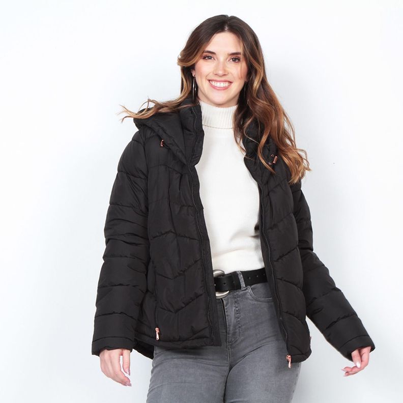 Parka Manga Larga Solido Con Capucha-5