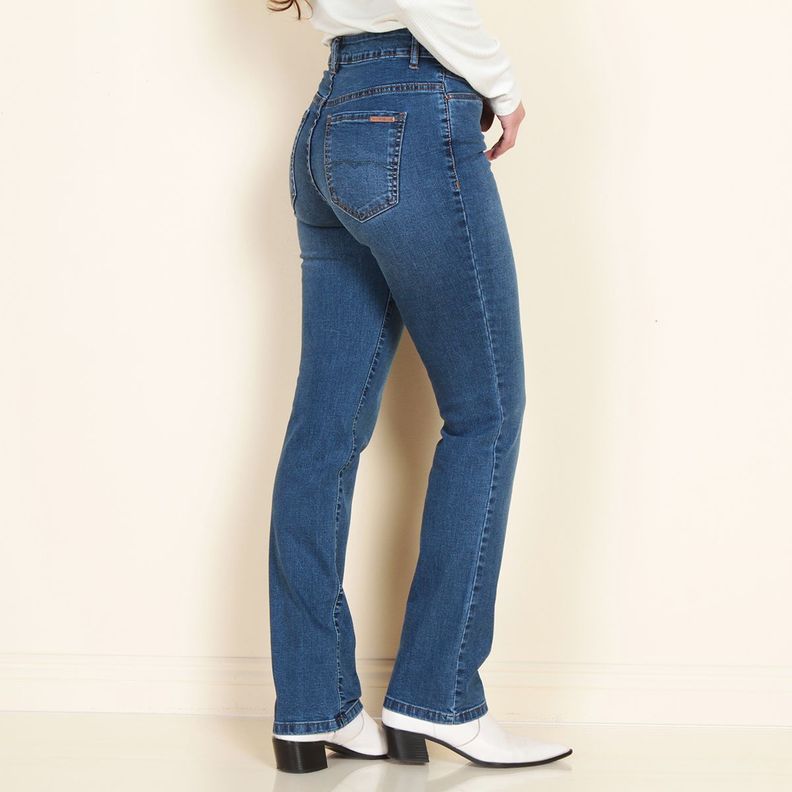 Jeans Clasico Recto Tiro Alto Pretina Basica Con Un Boton-2