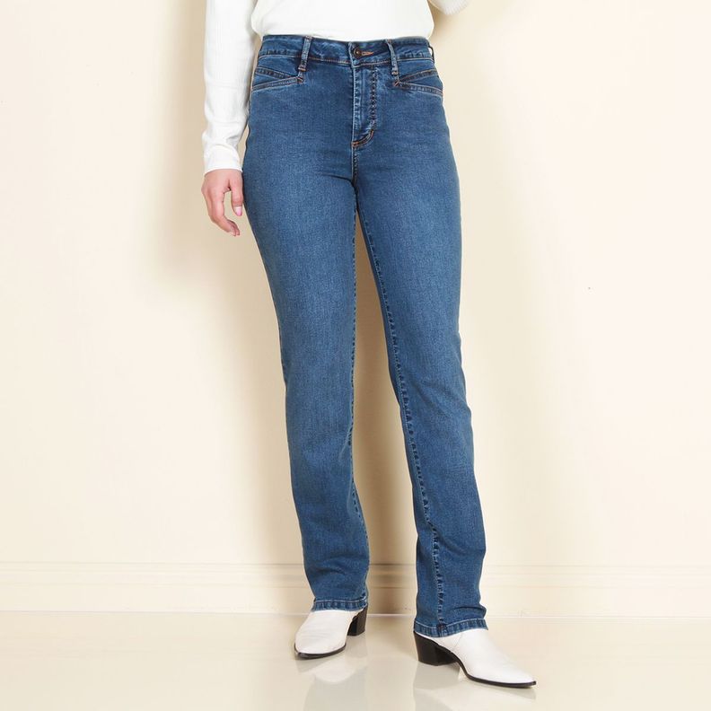 Jeans Clasico Recto Tiro Alto Pretina Basica Con Un Boton-3