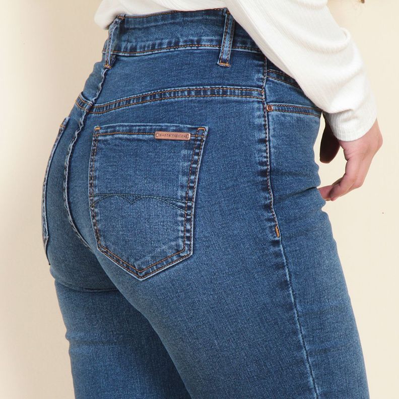 Jeans Clasico Recto Tiro Alto Pretina Basica Con Un Boton-5