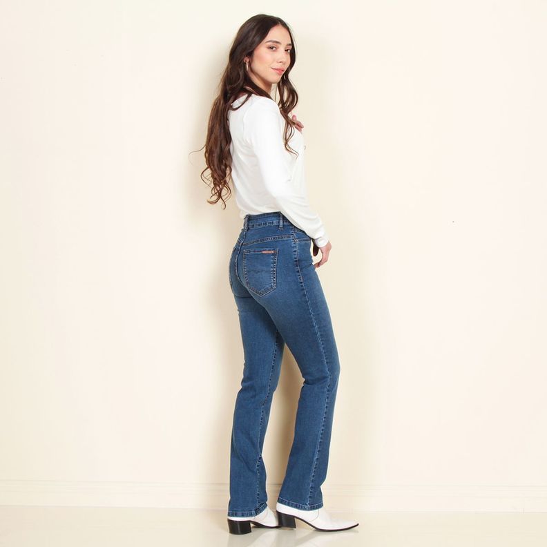 Jeans Clasico Recto Tiro Alto Pretina Basica Con Un Boton-6