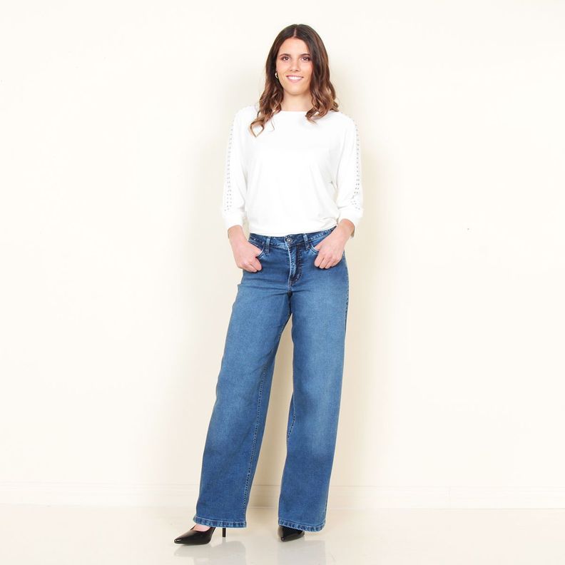 Jeans Recto Tiro Alto Pretina 1 Boton Push Up Cinturon Denim-6