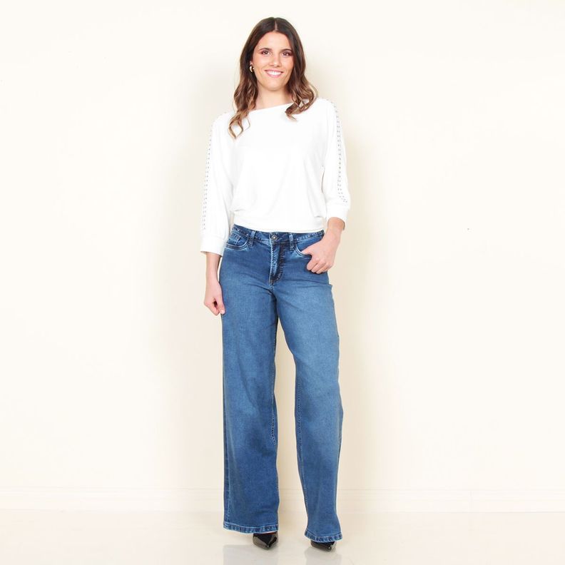 Jeans Recto Tiro Alto Pretina 1 Boton Push Up Cinturon Denim-7