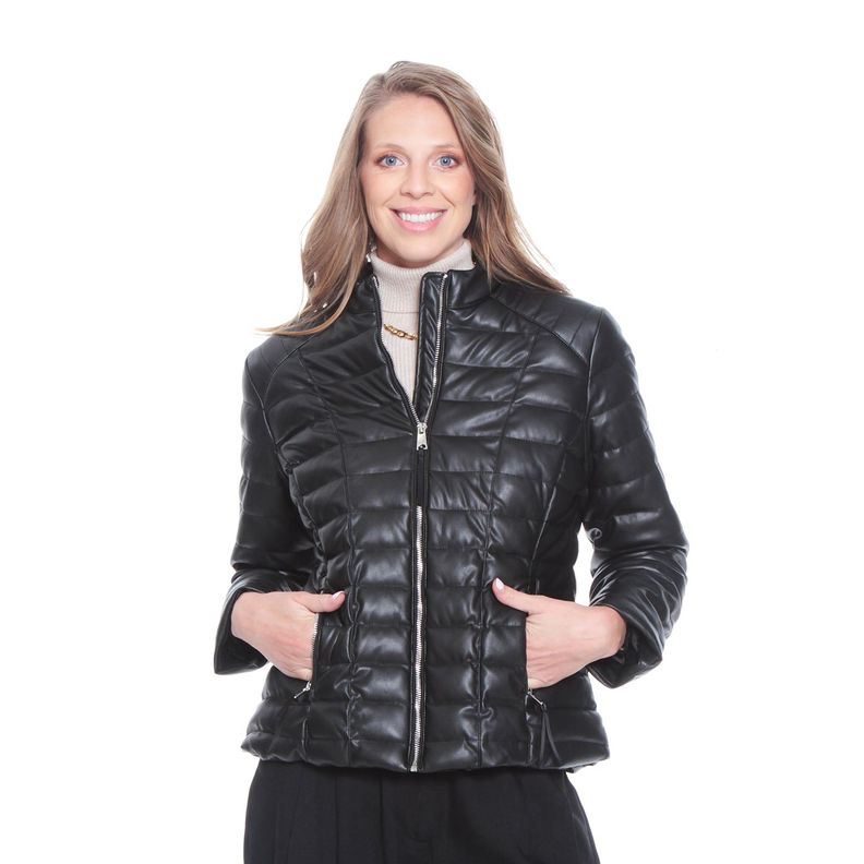 Chaqueta Manga Larga Cuero Ecologico Con Cuellomao-0