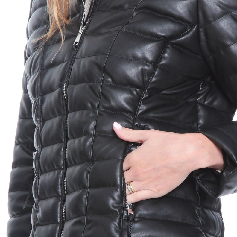 Chaqueta Manga Larga Cuero Ecologico Con Cuellomao-1