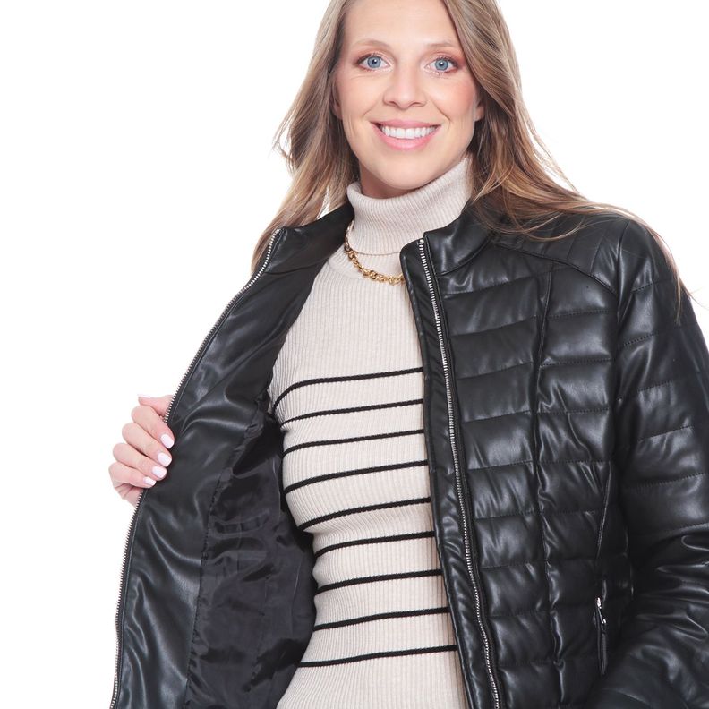 Chaqueta Manga Larga Cuero Ecologico Con Cuellomao-6