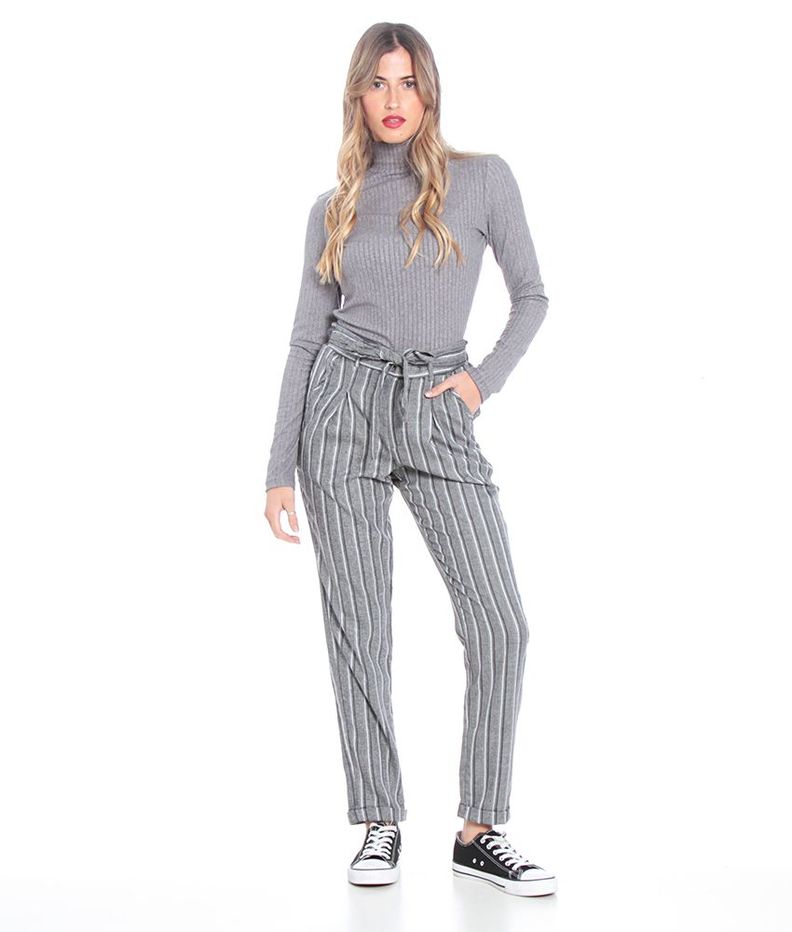 Pantalon Listado Con Bolsillos Con Pretina Elasticada Y Lazo-3