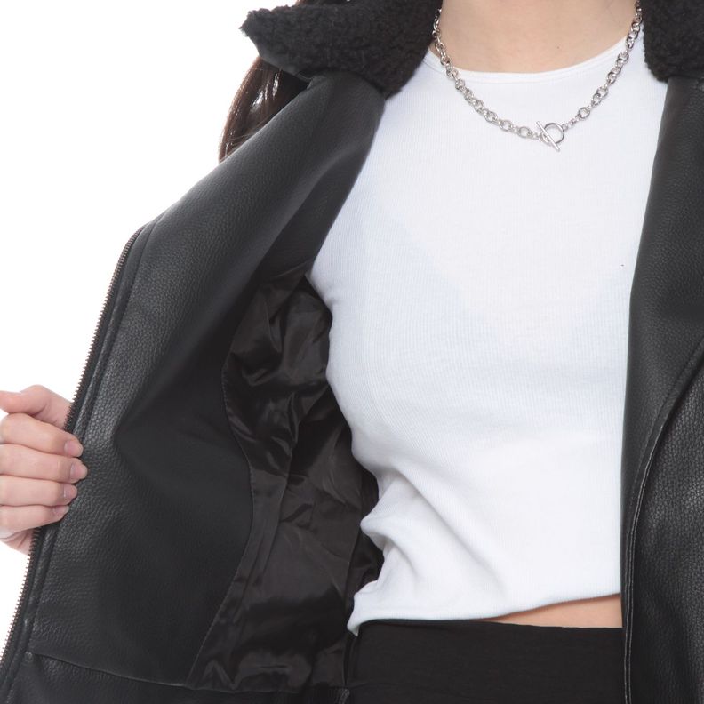 Chaqueta Manga Larga Cuero Ecologico Con Cuello Chiporro Desmontable-6