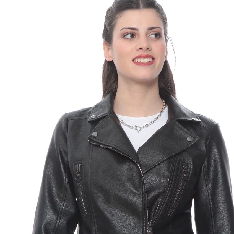 Chaqueta Manga Larga Cuero Ecologico Con Cuello Chiporro Desmontable-9