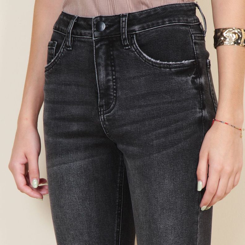 Jeans Recto Tiro Alto 1 Boton Pretina Basica-2