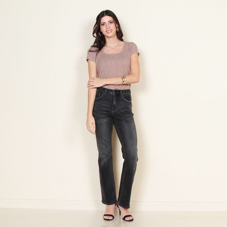 Jeans Recto Tiro Alto 1 Boton Pretina Basica-3