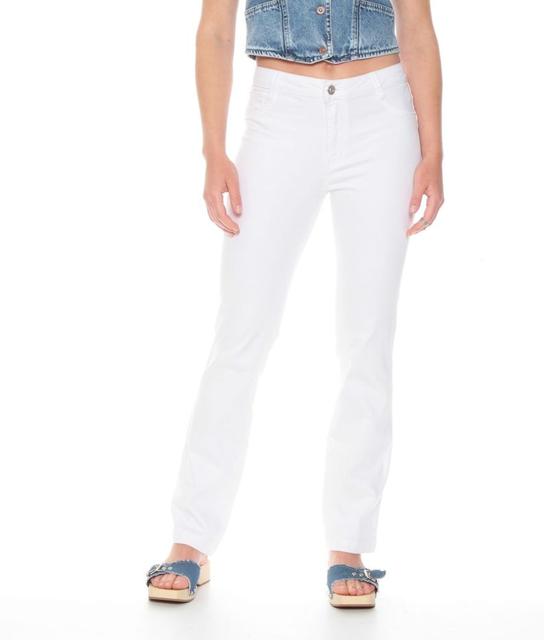 Jeans Recto Tiro Alto Push In Push Up Pretina Basica Con Un Boton-0
