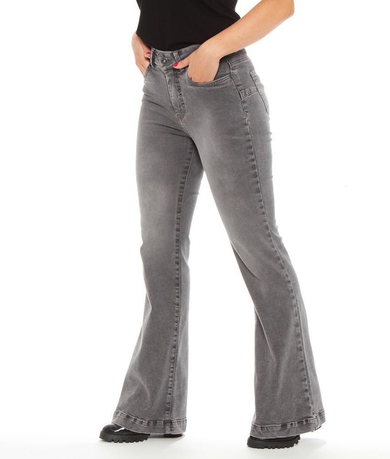 Jeans Flare Tiro Alto Pretina Basica 1 Boton Push Up-0