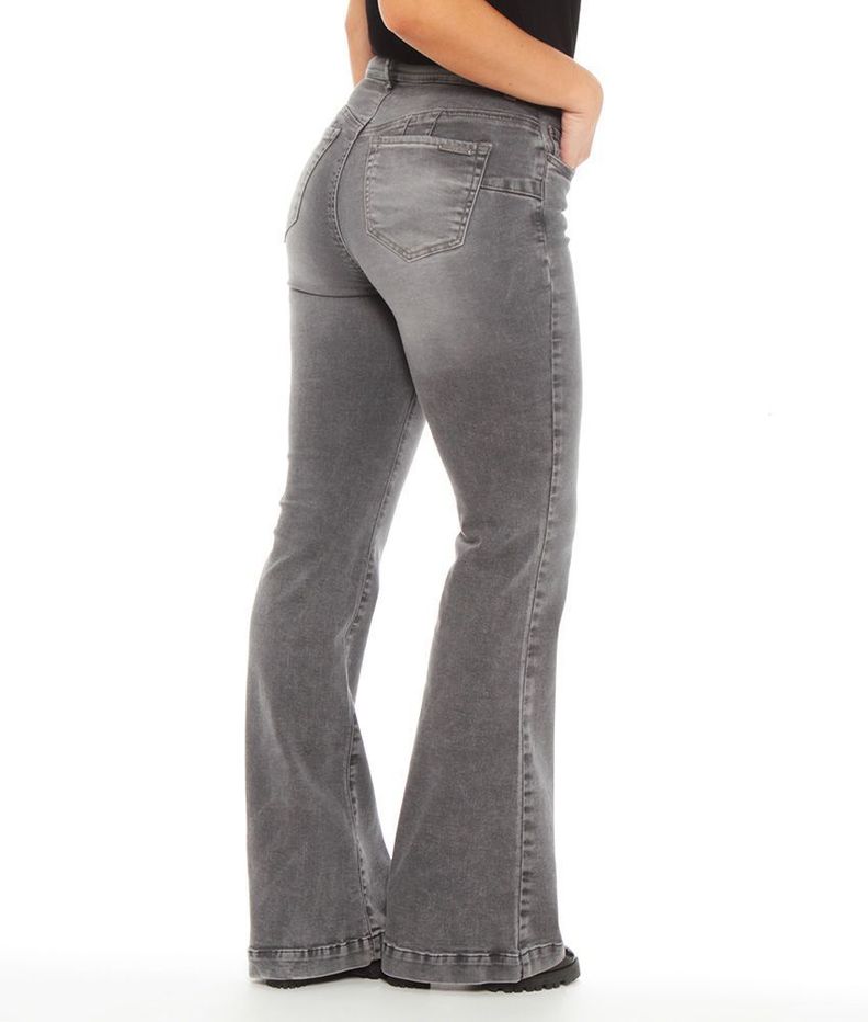 Jeans Flare Tiro Alto Pretina Basica 1 Boton Push Up-1
