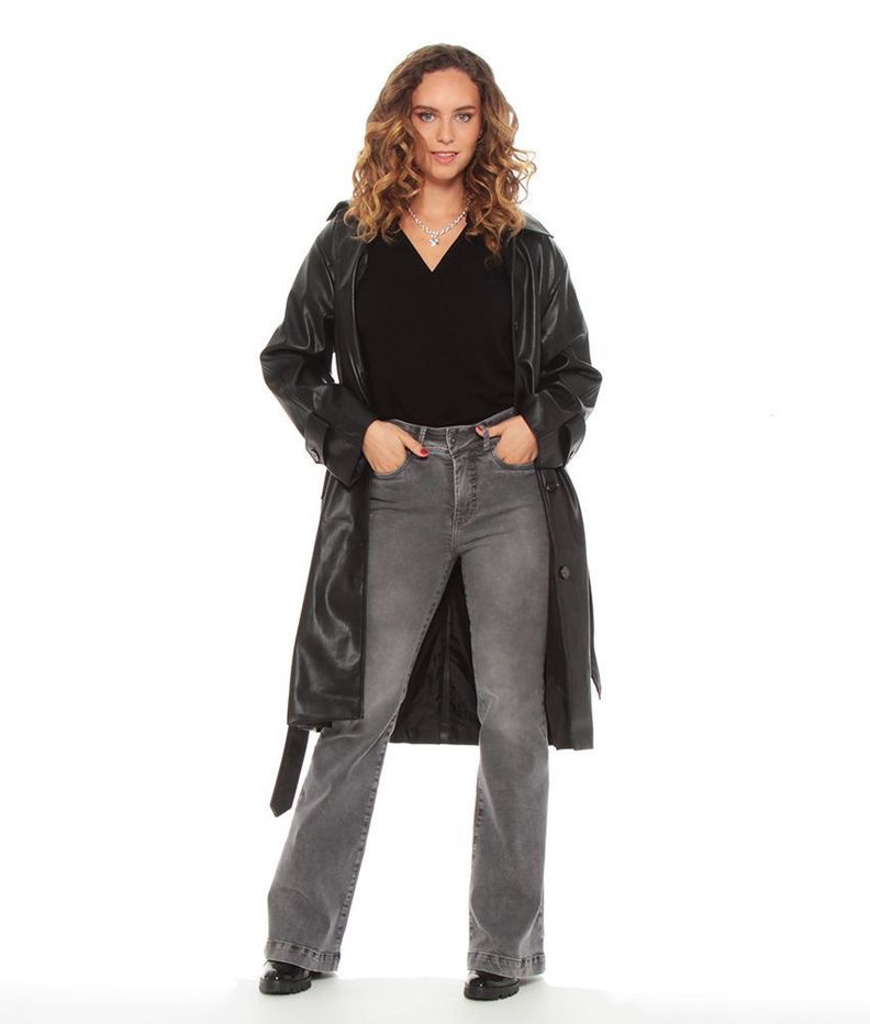 Jeans Flare Tiro Alto Pretina Basica 1 Boton Push Up-3