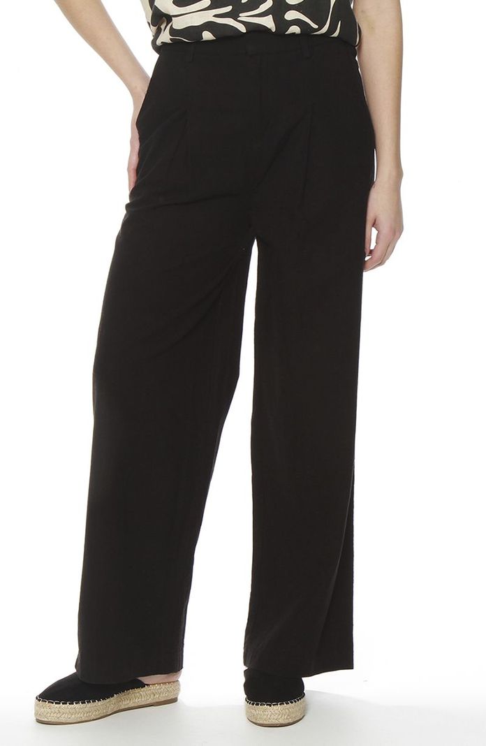 Pantalon Wide Leg Lino Tiro Alto Pretina Basica Negro S