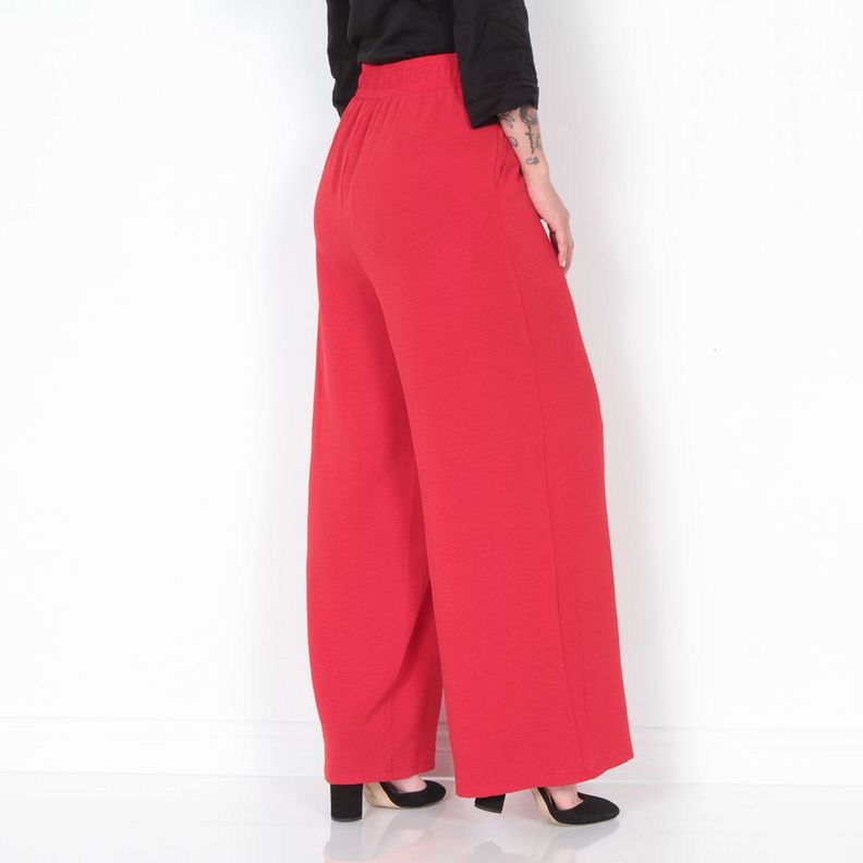 Pantalon Wide Leg Tiro Alto Solido Pretina Elasticada Con Bolsillo-2
