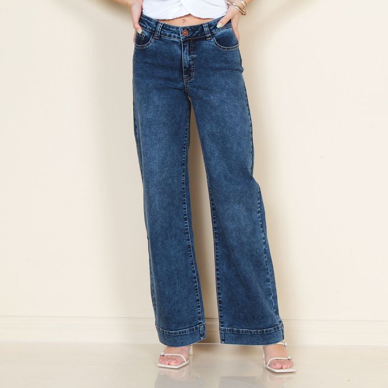 Jeans Wide Leg Pretina Basica 1 Boton Tiro Alto-0