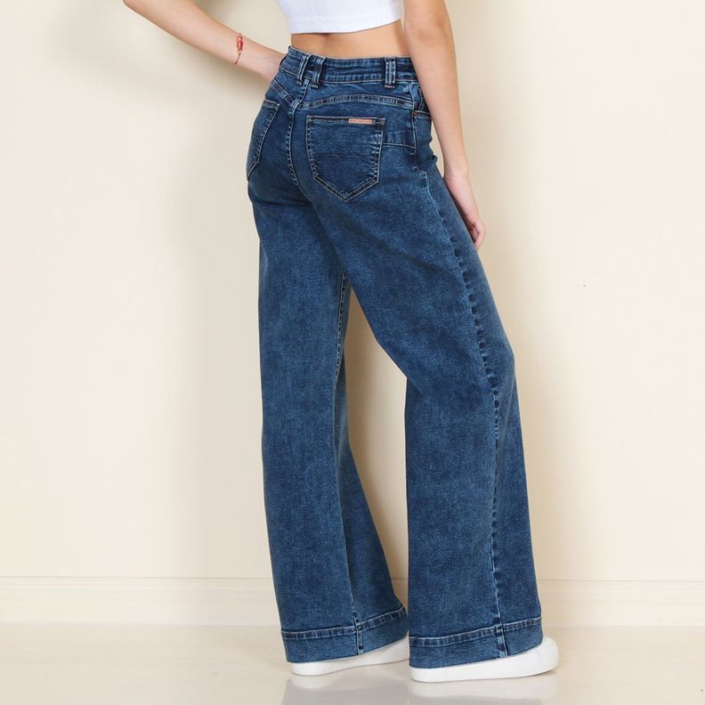 Jeans Wide Leg Pretina Basica 1 Boton Tiro Alto-1