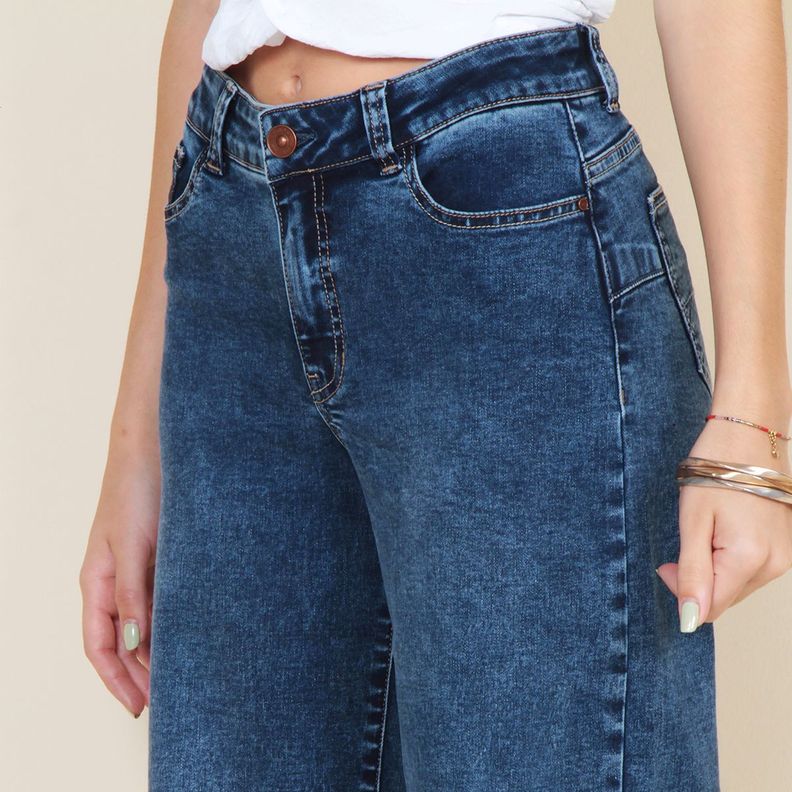 Jeans Wide Leg Pretina Basica 1 Boton Tiro Alto-2
